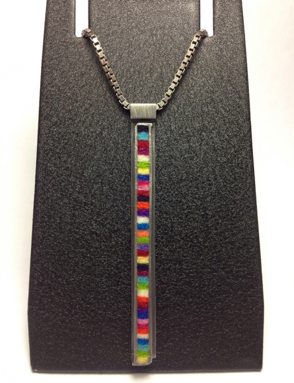 Skinny Rectangle Pendant on 16" Box Chain in Multicolor