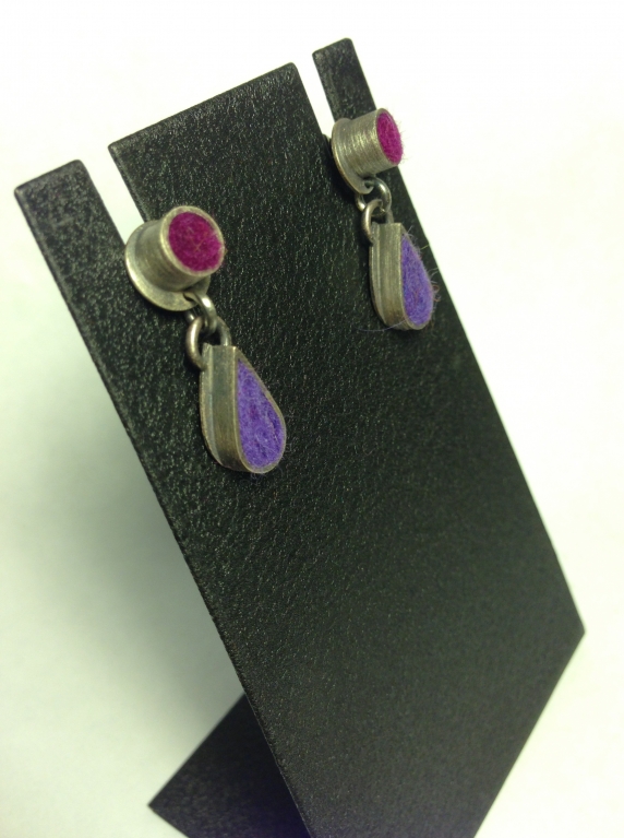 Tiny Dot Post Earrings with Dangling Tear Drops- Grape/Raspberry