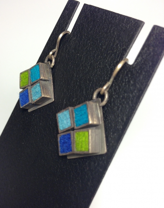 Kitchen Tile Earrings- Blue/Green Palette