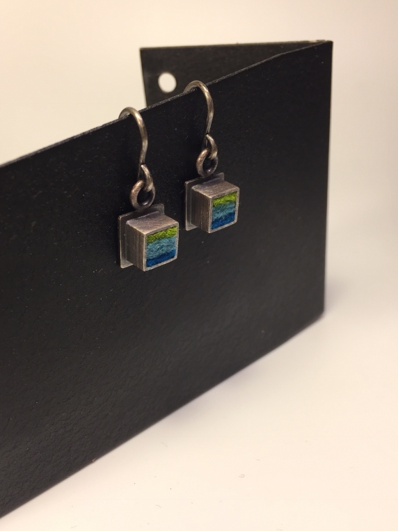 Small Square Earrings- Blue/Green Palette