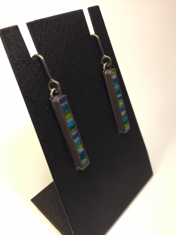 Skinny Rectangle Earrings Small- Blue/Green Palette