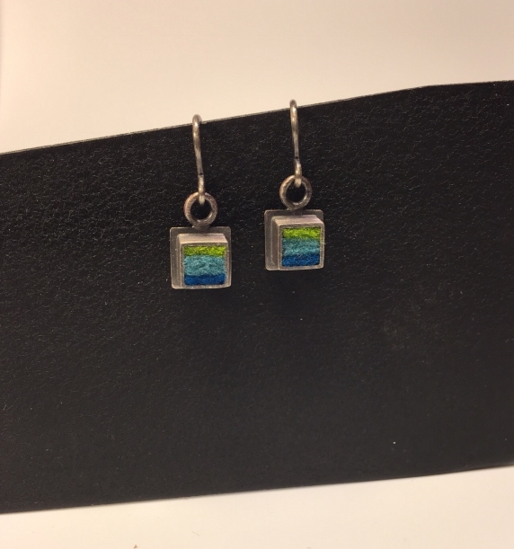 Small Square Earrings- Blue/Green Palette