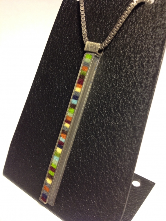 Skinny Rectangle Pendant on 18" Box Chain- Earth Tone