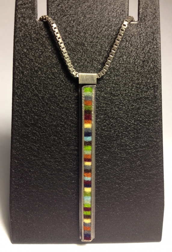 Skinny Rectangle Pendant on 18" Box Chain- Earth Tone