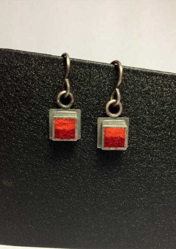 Oxidized Sterling Square Earrings- Persimmon/Cranberry