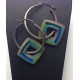 Square Donut Charm Hoop Earrings-Blue/Green Palette