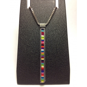 Skinny Rectangle Pendant on 16" Box Chain in Multicolor