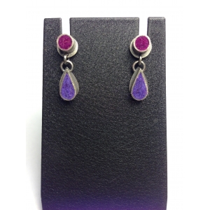 Tiny Dot Post Earrings with Dangling Tear Drops- Grape/Raspberry