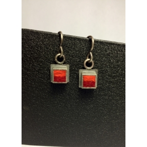 Oxidized Sterling Square Earrings- Persimmon/Cranberry